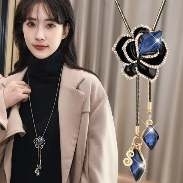 BYSPT Gold Silver Color Rhinestone Long Necklace Vintage Punk Triangle Square Oval Crystal Glass Pendant Necklaces Women Jewelry