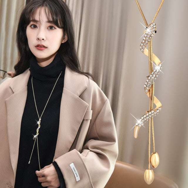 BYSPT Gold Silver Color Rhinestone Long Necklace Vintage Punk Triangle Square Oval Crystal Glass Pendant Necklaces Women Jewelry
