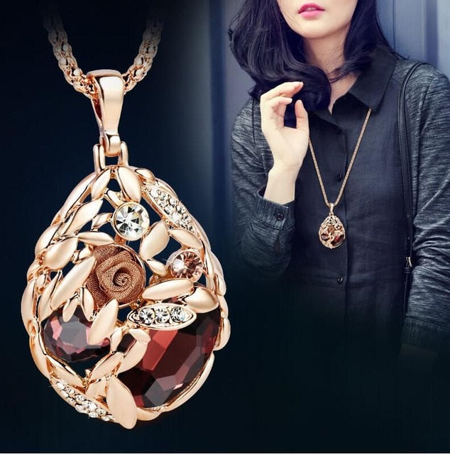 BYSPT Gold Silver Color Rhinestone Long Necklace Vintage Punk Triangle Square Oval Crystal Glass Pendant Necklaces Women Jewelry