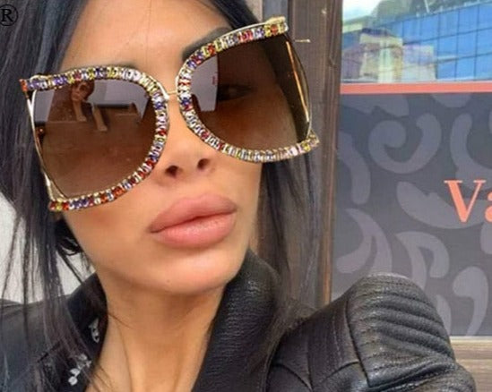 Luxury Half Frame Designer Rhinestone Sunglasses