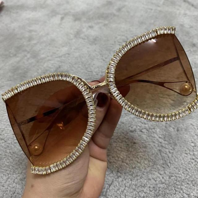 Luxury Half Frame Designer Rhinestone Sunglasses