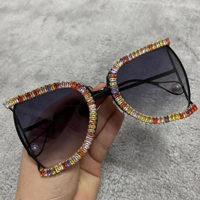 Luxury Half Frame Designer Rhinestone Sunglasses