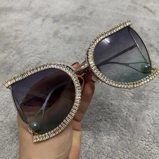 Luxury Half Frame Designer Rhinestone Sunglasses