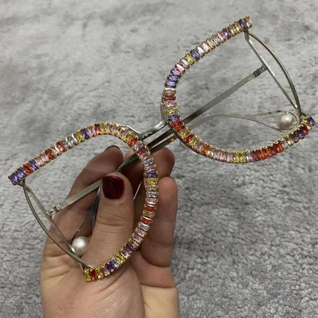 Luxury Half Frame Designer Rhinestone Sunglasses