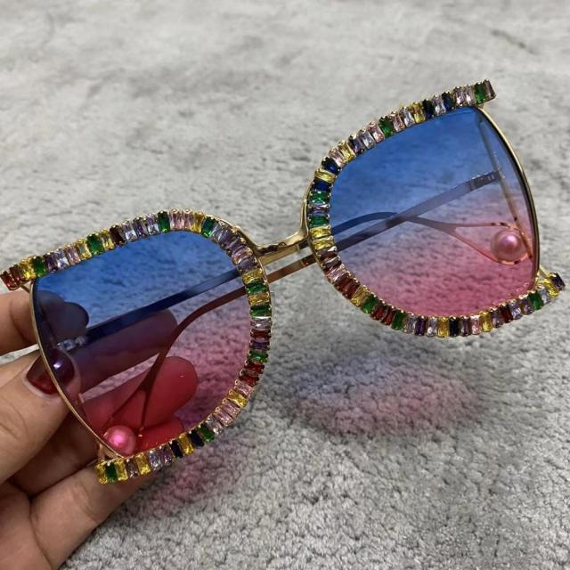 Luxury Half Frame Designer Rhinestone Sunglasses