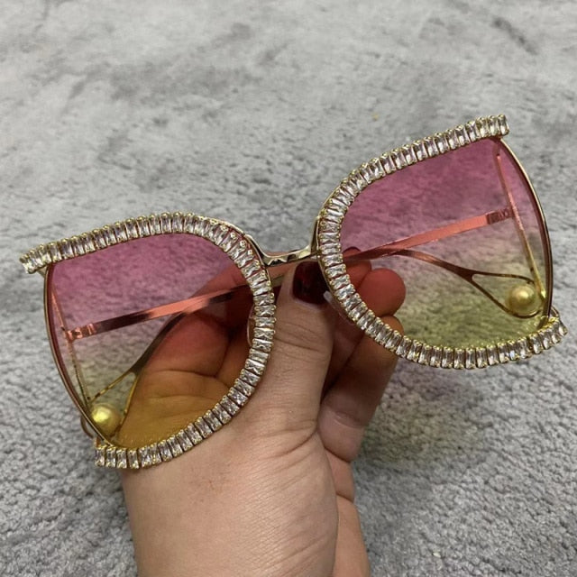 Luxury Half Frame Designer Rhinestone Sunglasses