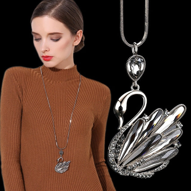 BYSPT Gold Silver Color Rhinestone Long Necklace Vintage Punk Triangle Square Oval Crystal Glass Pendant Necklaces Women Jewelry
