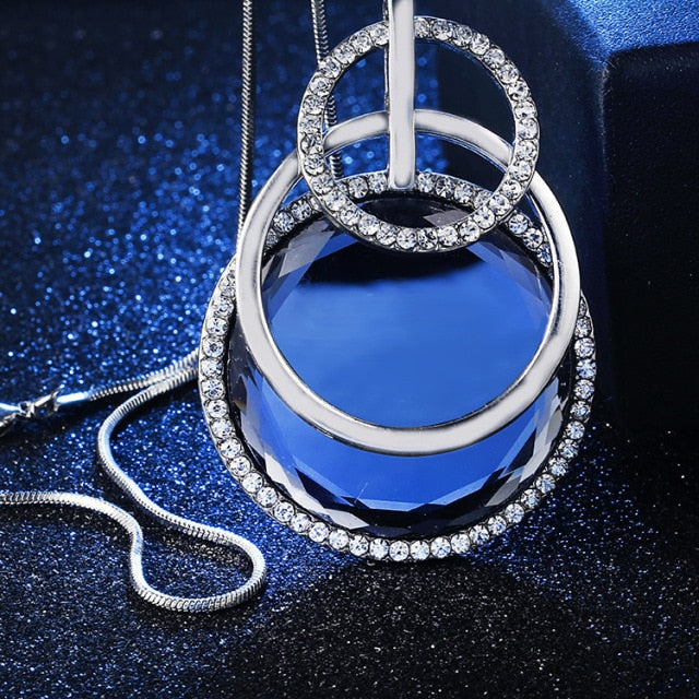 BYSPT Gold Silver Color Rhinestone Long Necklace Vintage Punk Triangle Square Oval Crystal Glass Pendant Necklaces Women Jewelry