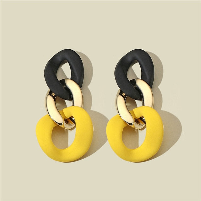 CWEEL Drop Earrings For Women Fashion Vintage Geometric Long Hanging Earrings Korean Round Style Female Jewelry