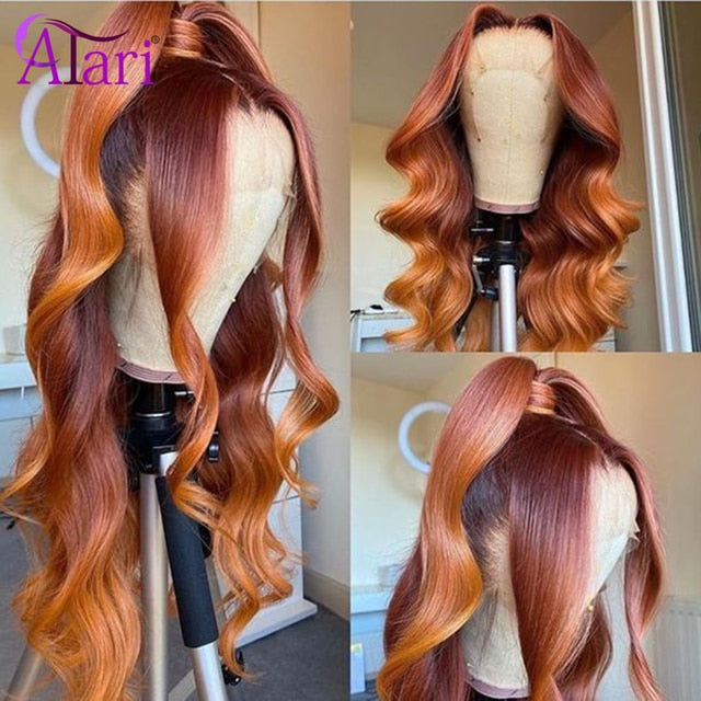 Transparent Lace Wigs Ombre Colored Human Hair Wig Body Wave Lace Front Wig Pre Plucked Wigs for Black Women Peruvian Lace Wigs