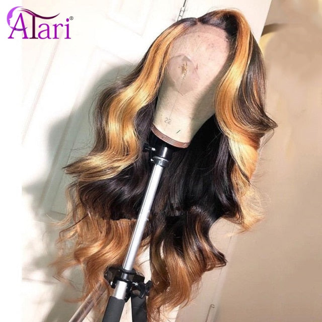 Transparent Lace Wigs Ombre Colored Human Hair Wig Body Wave Lace Front Wig Pre Plucked Wigs for Black Women Peruvian Lace Wigs