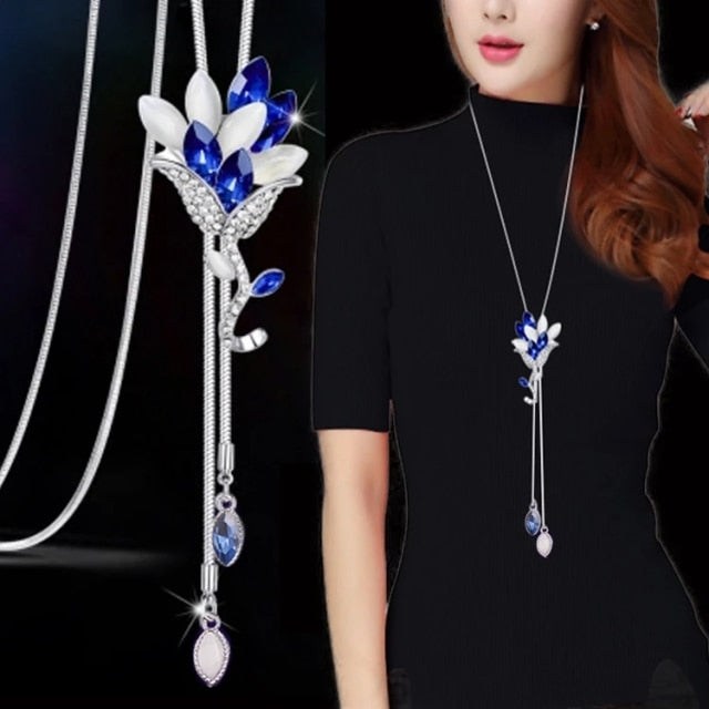BYSPT Gold Silver Color Rhinestone Long Necklace Vintage Punk Triangle Square Oval Crystal Glass Pendant Necklaces Women Jewelry