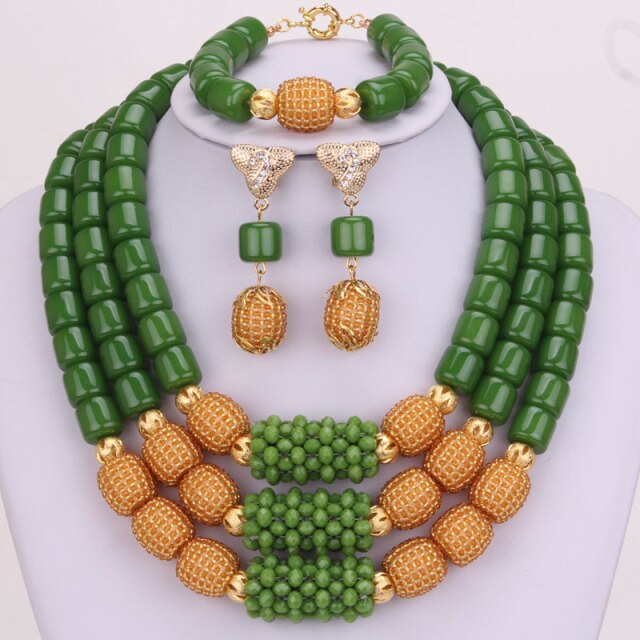 Dudo Store African Jewelry Set New Designs 3 Layers Artificial Coral Beads Jewellery Set 2019 With Gold Beaded Balls 3 Pieces