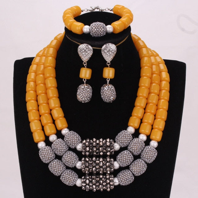 Dudo Store African Jewelry Set New Designs 3 Layers Artificial Coral Beads Jewellery Set 2019 With Gold Beaded Balls 3 Pieces