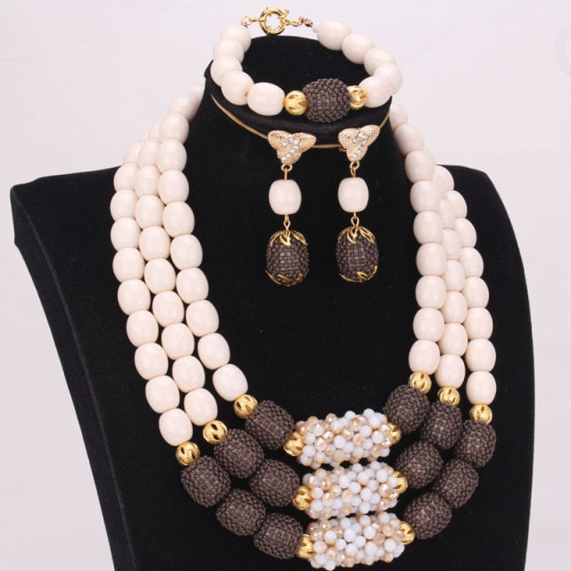 Dudo Store African Jewelry Set New Designs 3 Layers Artificial Coral Beads Jewellery Set 2019 With Gold Beaded Balls 3 Pieces
