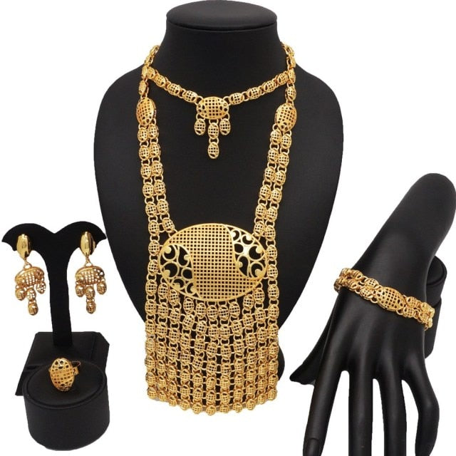 Gold Plating Jewelry Sets African Bridal Big Jewelry sets Women Necklace Bracelet and Earings