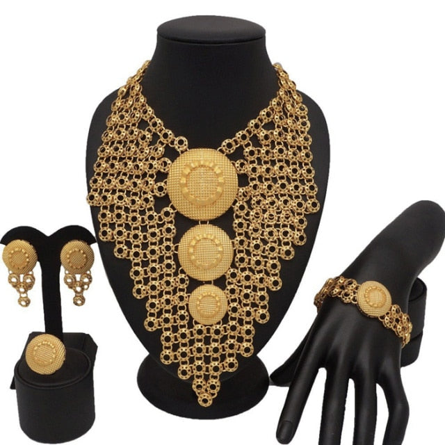 Gold Plating Jewelry Sets African Bridal Big Jewelry sets Women Necklace Bracelet and Earings