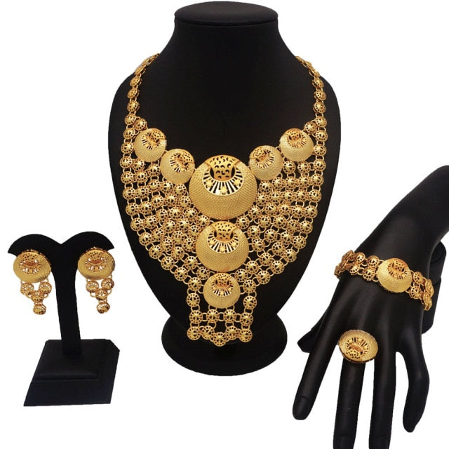 Gold Plating Jewelry Sets African Bridal Big Jewelry sets Women Necklace Bracelet and Earings