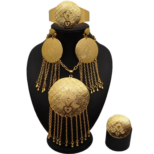 Gold Plating Jewelry Sets African Bridal Big Jewelry sets Women Necklace Bracelet and Earings