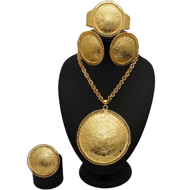Gold Plating Jewelry Sets African Bridal Big Jewelry sets Women Necklace Bracelet and Earings