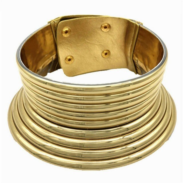 Vintage Statement Choker Necklace For Women African Jewelry Gold Color Leather Maxi Big Collar Necklace Adjustable