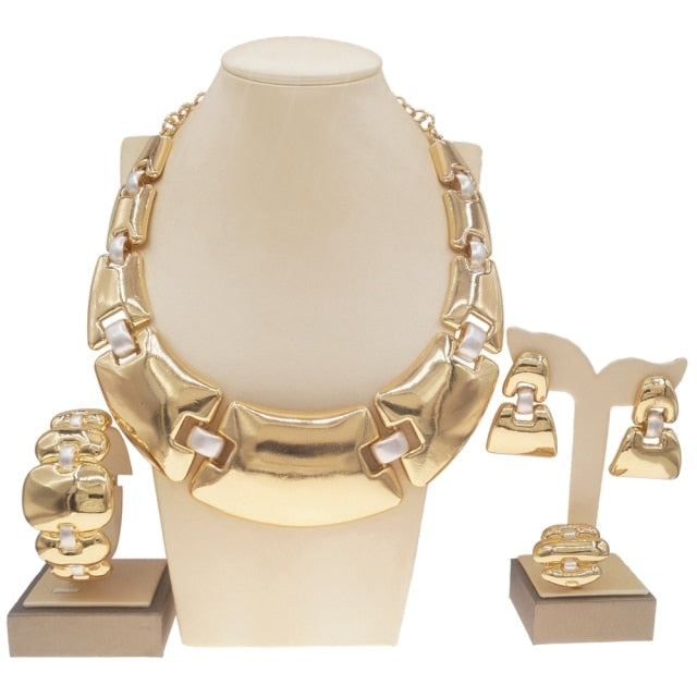Hot Selling Exquisite Brazilian gold large Jewelry Set Italian Bridal wedding Banquet Jewelry set H0009