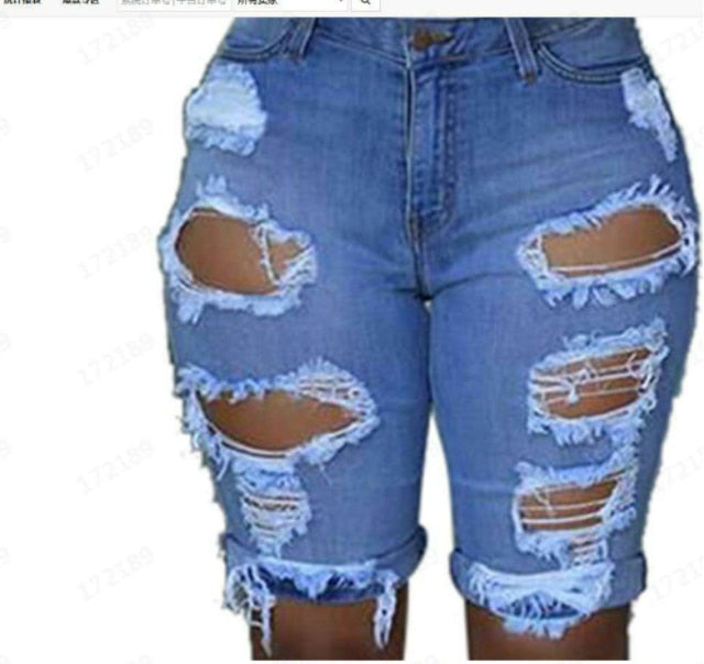 Women Ripped Denim Destroyed Mid Rise Stretchy Bermuda Jeans