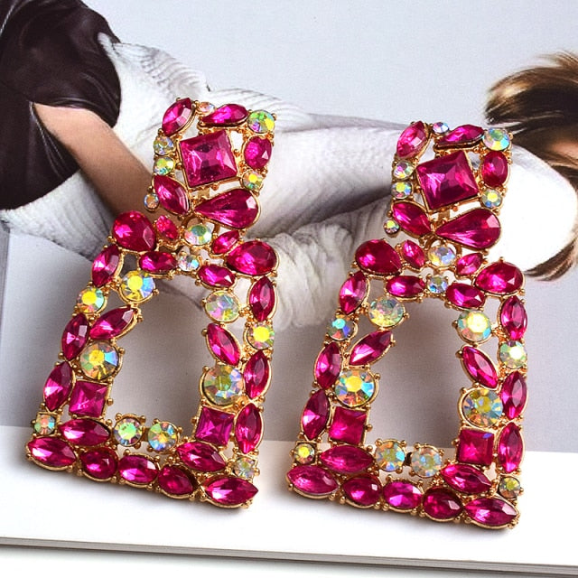 Wholesale Colorful Crystal Geometric Metal Dangle Drop Earrings High-Quality Classic Hot Jewelry Accessories For Women