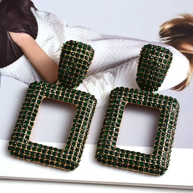 Wholesale Colorful Crystal Geometric Metal Dangle Drop Earrings High-Quality Classic Hot Jewelry Accessories For Women