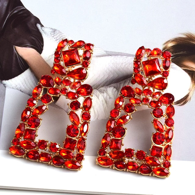 Wholesale Colorful Crystal Geometric Metal Dangle Drop Earrings High-Quality Classic Hot Jewelry Accessories For Women