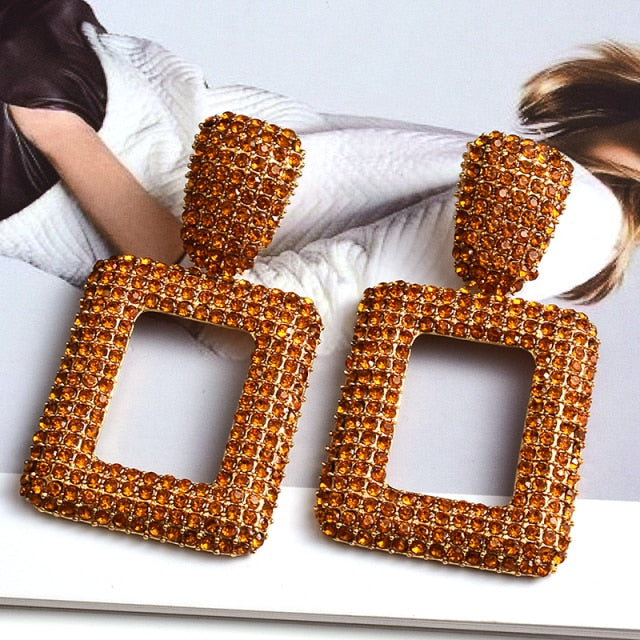 Wholesale Colorful Crystal Geometric Metal Dangle Drop Earrings High-Quality Classic Hot Jewelry Accessories For Women