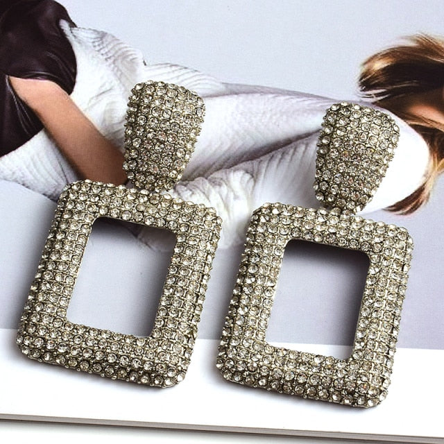 Wholesale Colorful Crystal Geometric Metal Dangle Drop Earrings High-Quality Classic Hot Jewelry Accessories For Women
