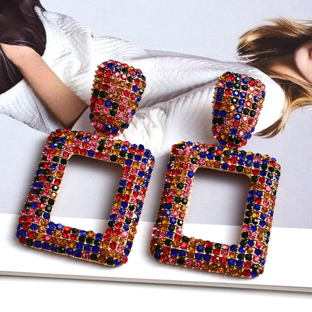 Wholesale Colorful Crystal Geometric Metal Dangle Drop Earrings High-Quality Classic Hot Jewelry Accessories For Women