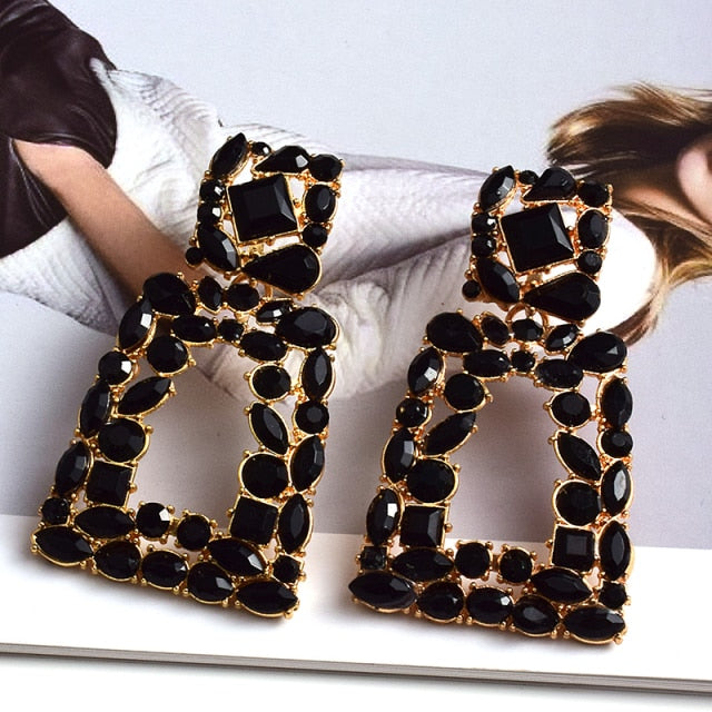 Wholesale Colorful Crystal Geometric Metal Dangle Drop Earrings High-Quality Classic Hot Jewelry Accessories For Women