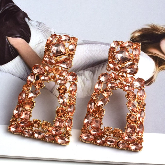 Wholesale Colorful Crystal Geometric Metal Dangle Drop Earrings High-Quality Classic Hot Jewelry Accessories For Women