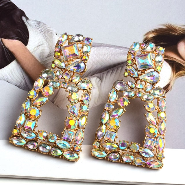 Wholesale Colorful Crystal Geometric Metal Dangle Drop Earrings High-Quality Classic Hot Jewelry Accessories For Women