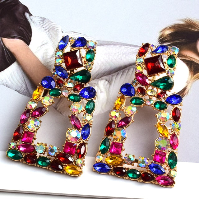 Wholesale Colorful Crystal Geometric Metal Dangle Drop Earrings High-Quality Classic Hot Jewelry Accessories For Women