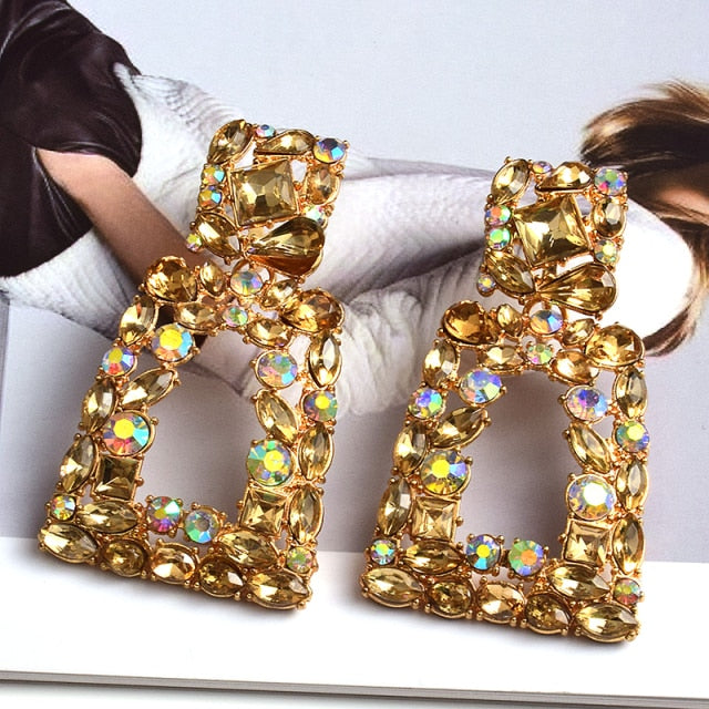 Wholesale Colorful Crystal Geometric Metal Dangle Drop Earrings High-Quality Classic Hot Jewelry Accessories For Women