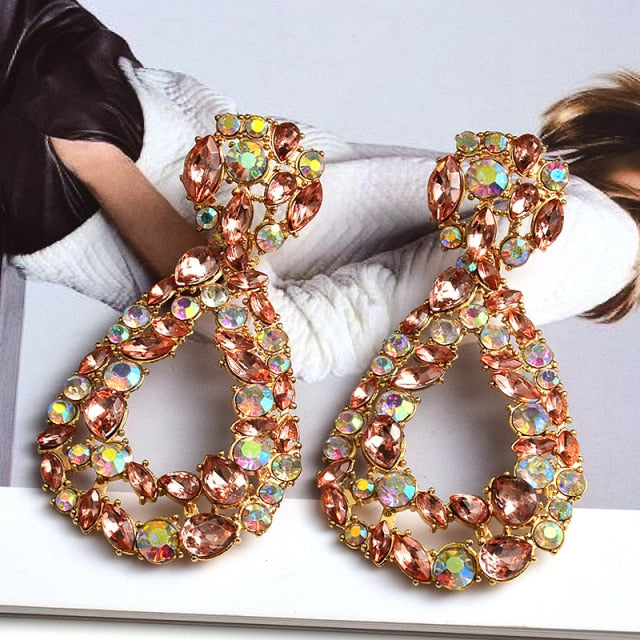 Wholesale Colorful Crystal Geometric Metal Dangle Drop Earrings High-Quality Classic Hot Jewelry Accessories For Women