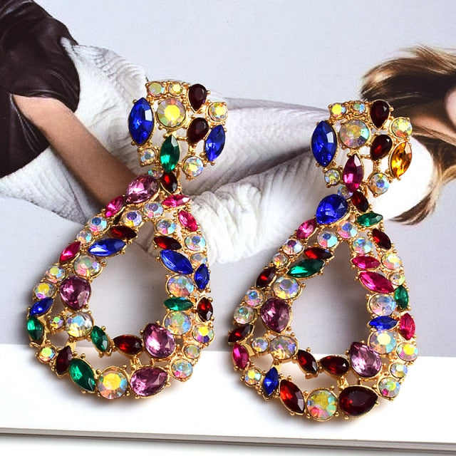Wholesale Colorful Crystal Geometric Metal Dangle Drop Earrings High-Quality Classic Hot Jewelry Accessories For Women