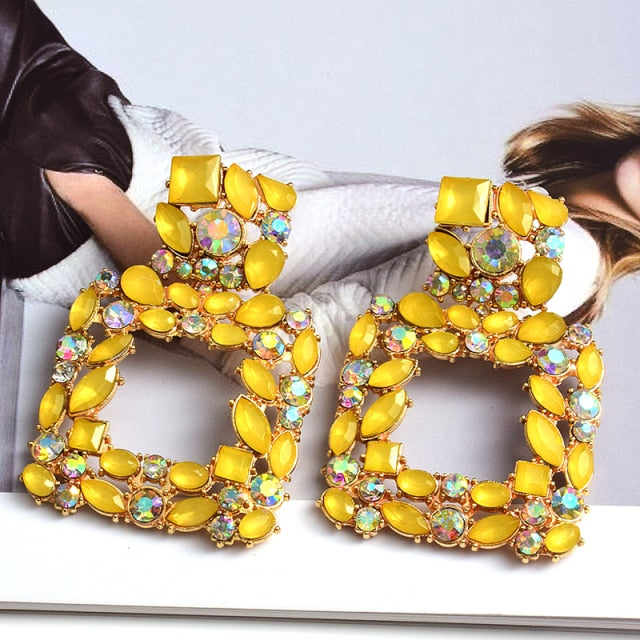Wholesale Colorful Crystal Geometric Metal Dangle Drop Earrings High-Quality Classic Hot Jewelry Accessories For Women