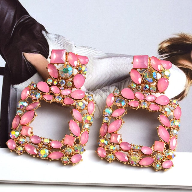 Wholesale Colorful Crystal Geometric Metal Dangle Drop Earrings High-Quality Classic Hot Jewelry Accessories For Women