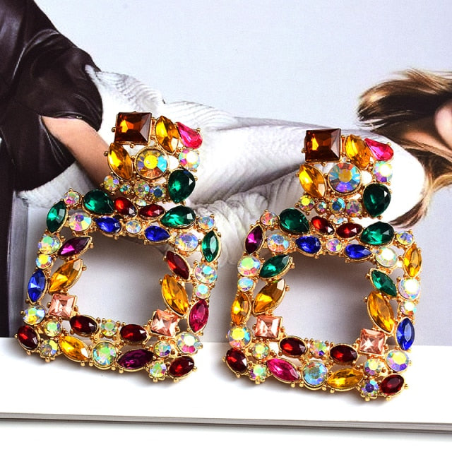 Wholesale Colorful Crystal Geometric Metal Dangle Drop Earrings High-Quality Classic Hot Jewelry Accessories For Women