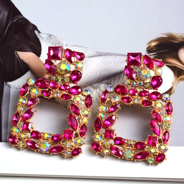 Wholesale Colorful Crystal Geometric Metal Dangle Drop Earrings High-Quality Classic Hot Jewelry Accessories For Women
