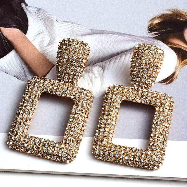Wholesale Colorful Crystal Geometric Metal Dangle Drop Earrings High-Quality Classic Hot Jewelry Accessories For Women
