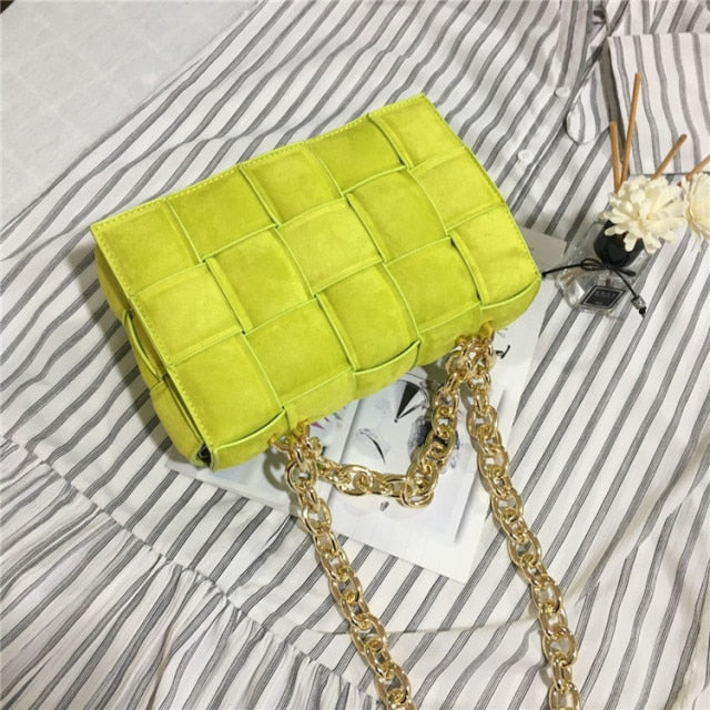 Frosted Suede Shoulder Bag for Women Thick Metal Chain Luxury Handbags Designer Cluth Purse Woven Square Messenger Crossbody Bag
