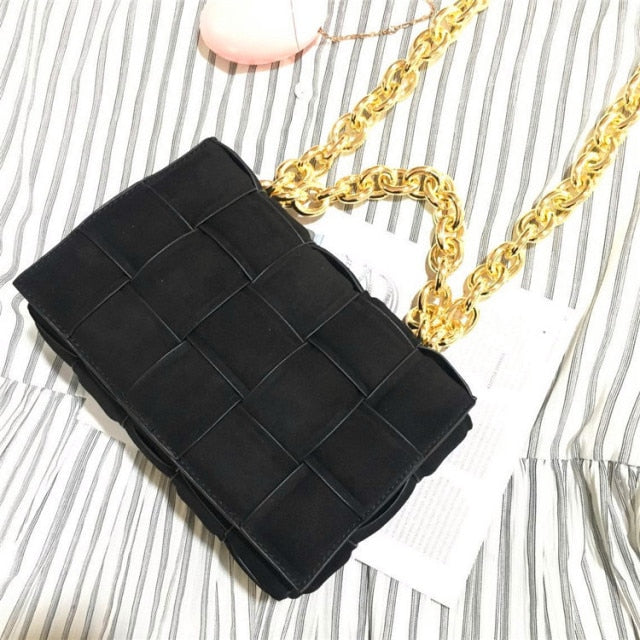 Frosted Suede Shoulder Bag for Women Thick Metal Chain Luxury Handbags Designer Cluth Purse Woven Square Messenger Crossbody Bag