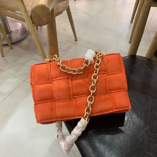 Frosted Suede Shoulder Bag for Women Thick Metal Chain Luxury Handbags Designer Cluth Purse Woven Square Messenger Crossbody Bag