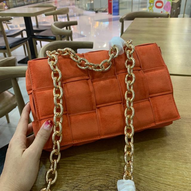 Frosted Suede Shoulder Bag for Women Thick Metal Chain Luxury Handbags Designer Cluth Purse Woven Square Messenger Crossbody Bag