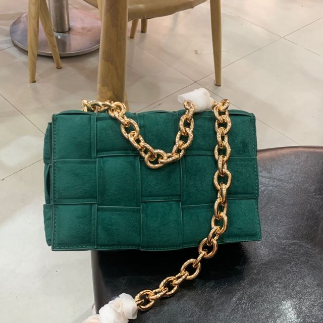 Frosted Suede Shoulder Bag for Women Thick Metal Chain Luxury Handbags Designer Cluth Purse Woven Square Messenger Crossbody Bag
